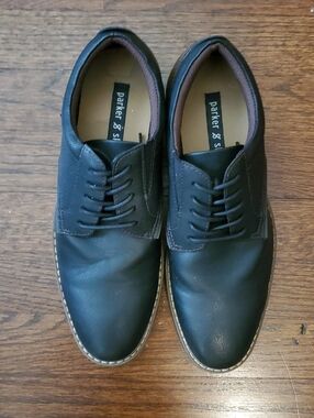 PARKER & SKY Black Men's Derby Oxfords Lace-Up Shoes with Contrast Stitching